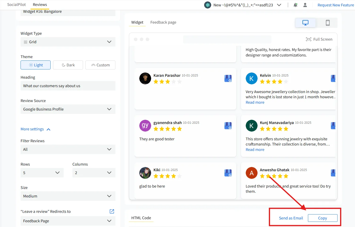copy the review widget code